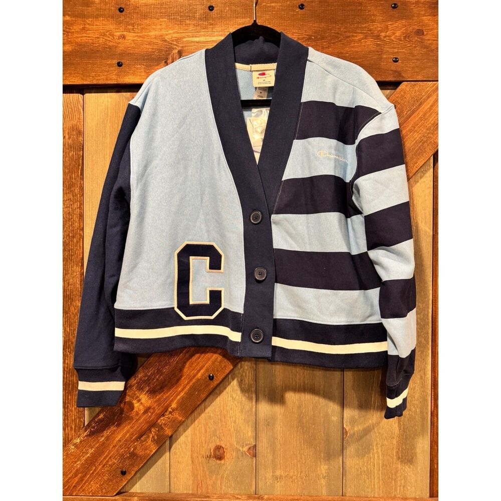Champion Varsity Colorblock Cardigan Sweatshirt Blue Navy Size M NWT